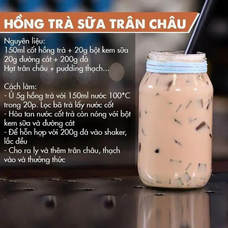 Trà sữa chocolate, hồng trà sữa trân châu, lục trà sữa trân châu, milô dầm trân châu, nấu trân châu đường đen, khoai môn cakecream