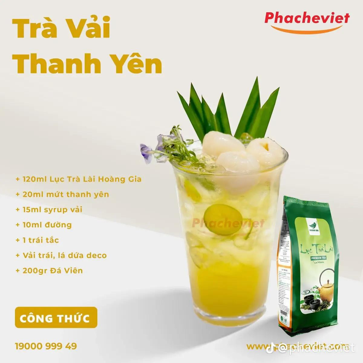 trà xoài machiato, trà vải thanh yên, trà thanh xuân, trà dâu mãng cầu.