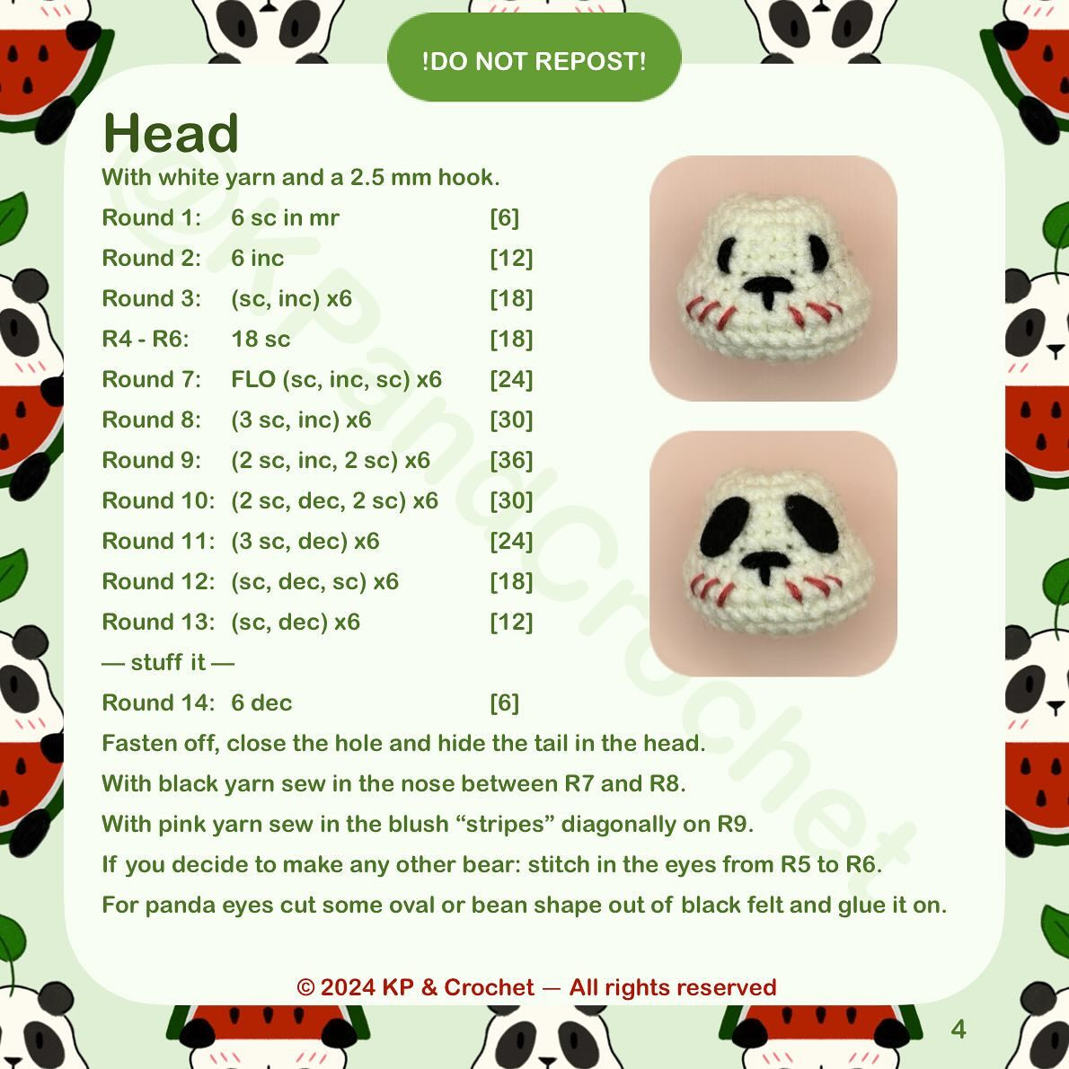 • Watermelon Panda - FREE PATTERN • 🐼🍉🇵🇸