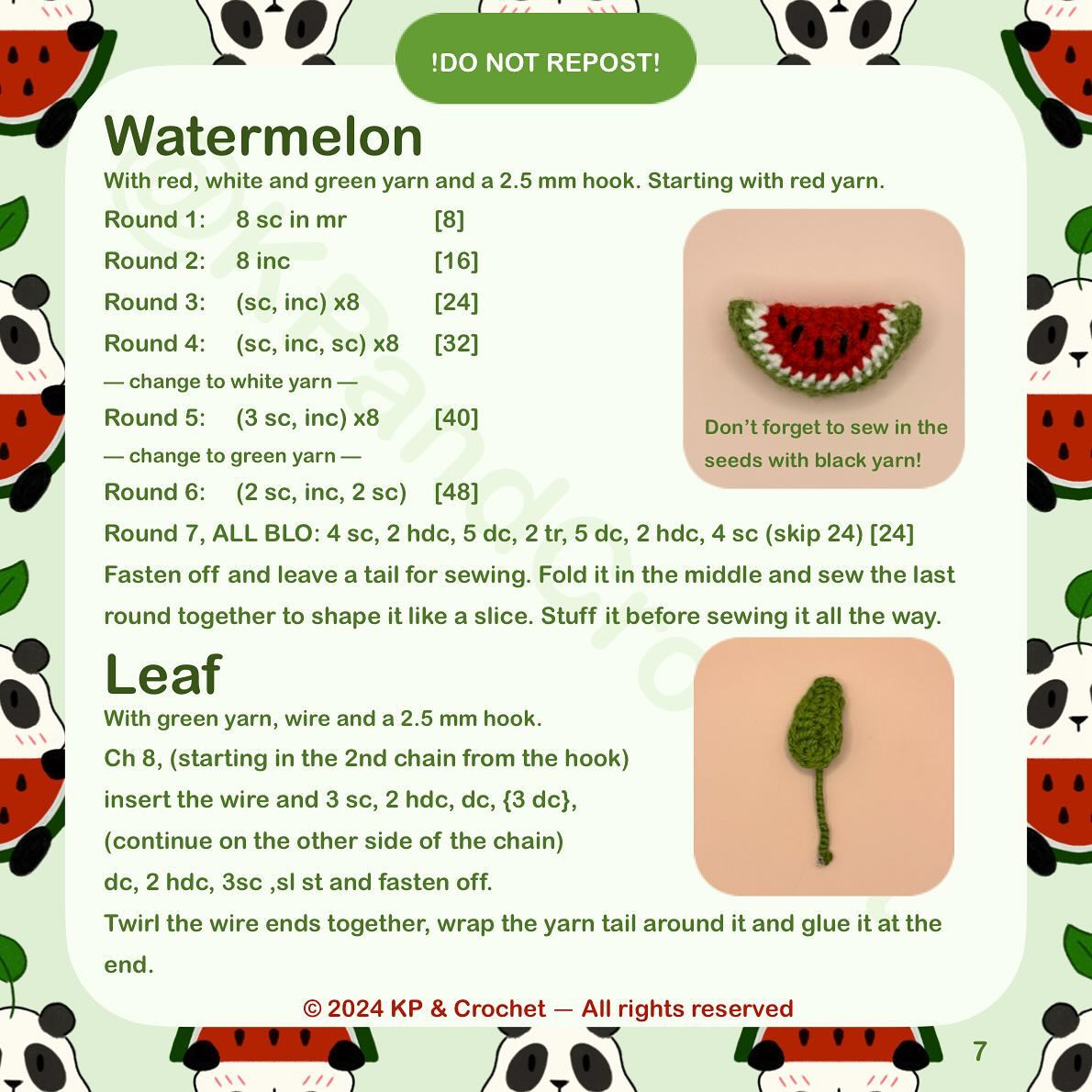 • Watermelon Panda - FREE PATTERN • 🐼🍉🇵🇸