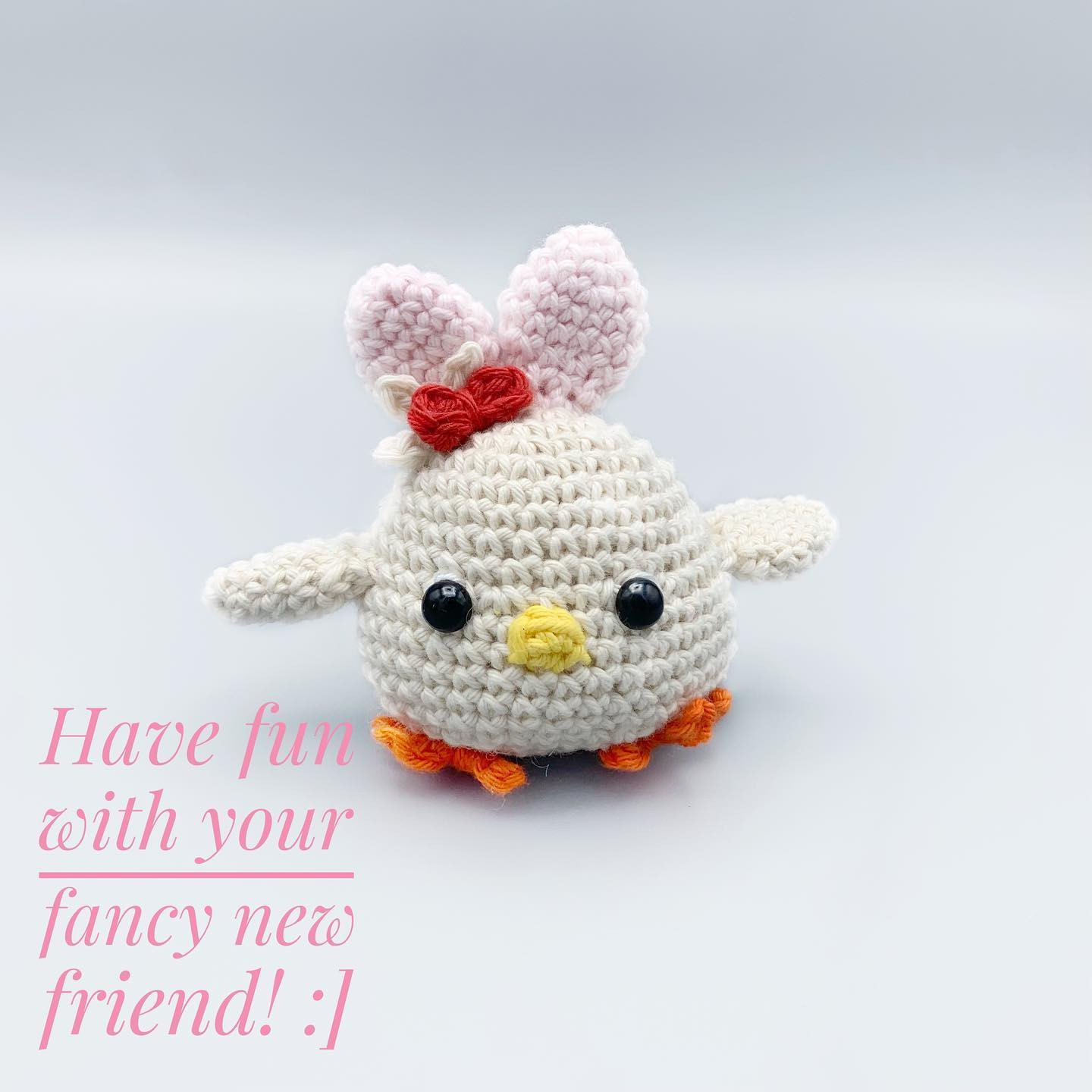 White chicken crochet pattern with bunny ears