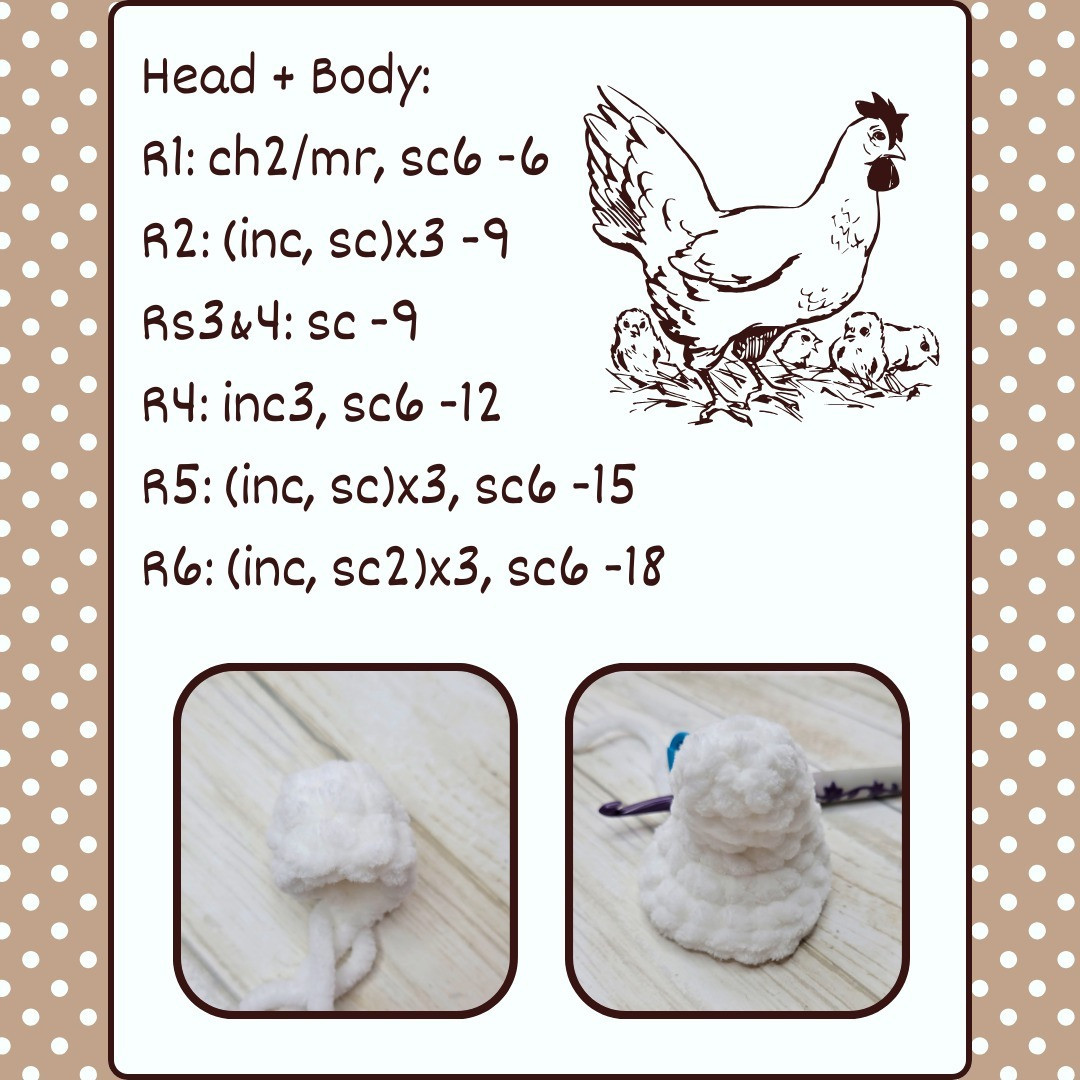 White chicken crochet pattern with red comb