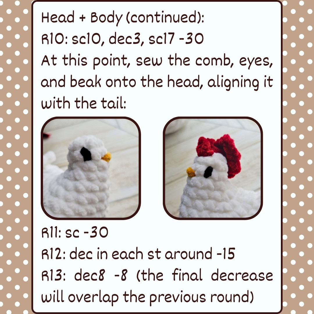 White chicken crochet pattern with red comb