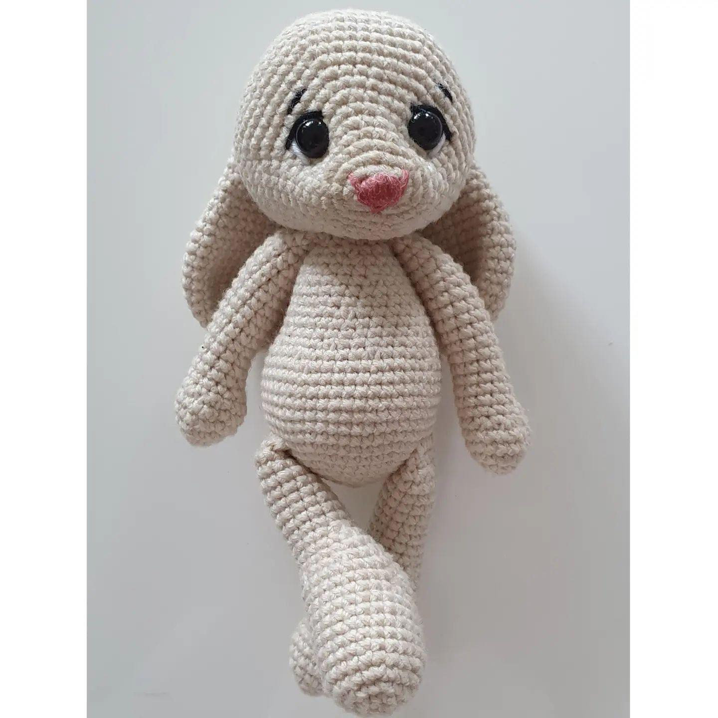 White rabbit crochet pattern with pink nose