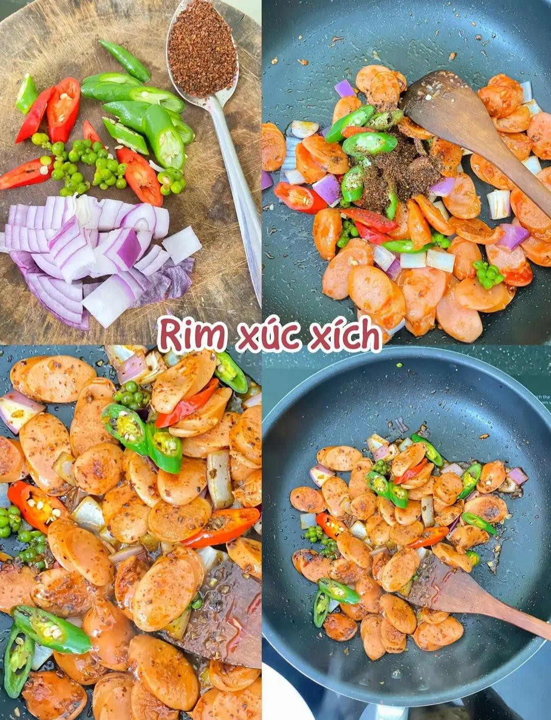 xúc xích rim mắm ớt xanh siêu cay