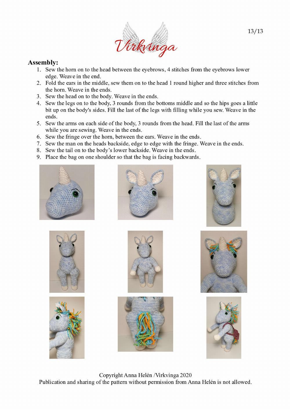 1/13 Horatio the Unicorn crochet pattern