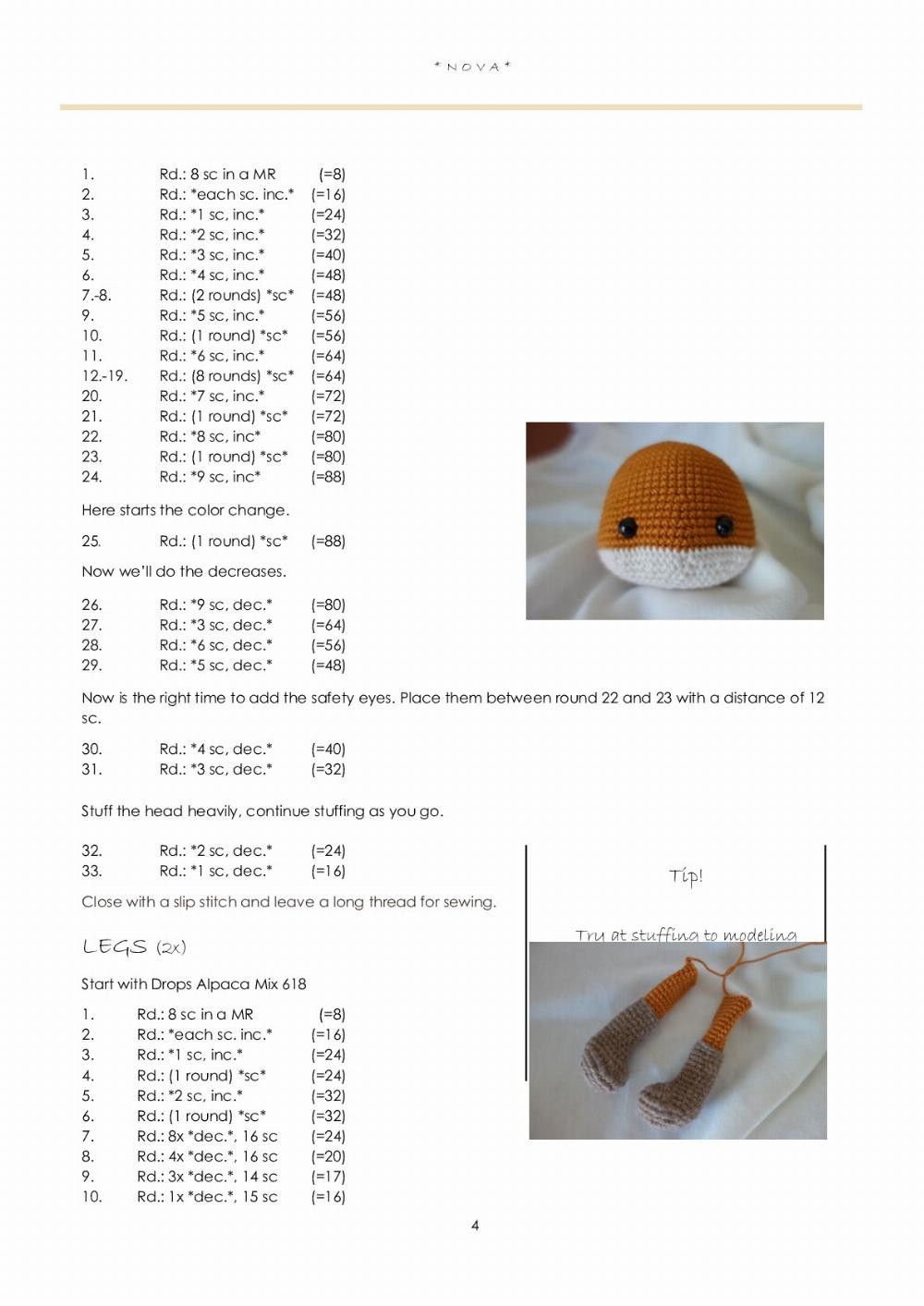 Amigurumi pattern Fox *Nova* (Music box size)