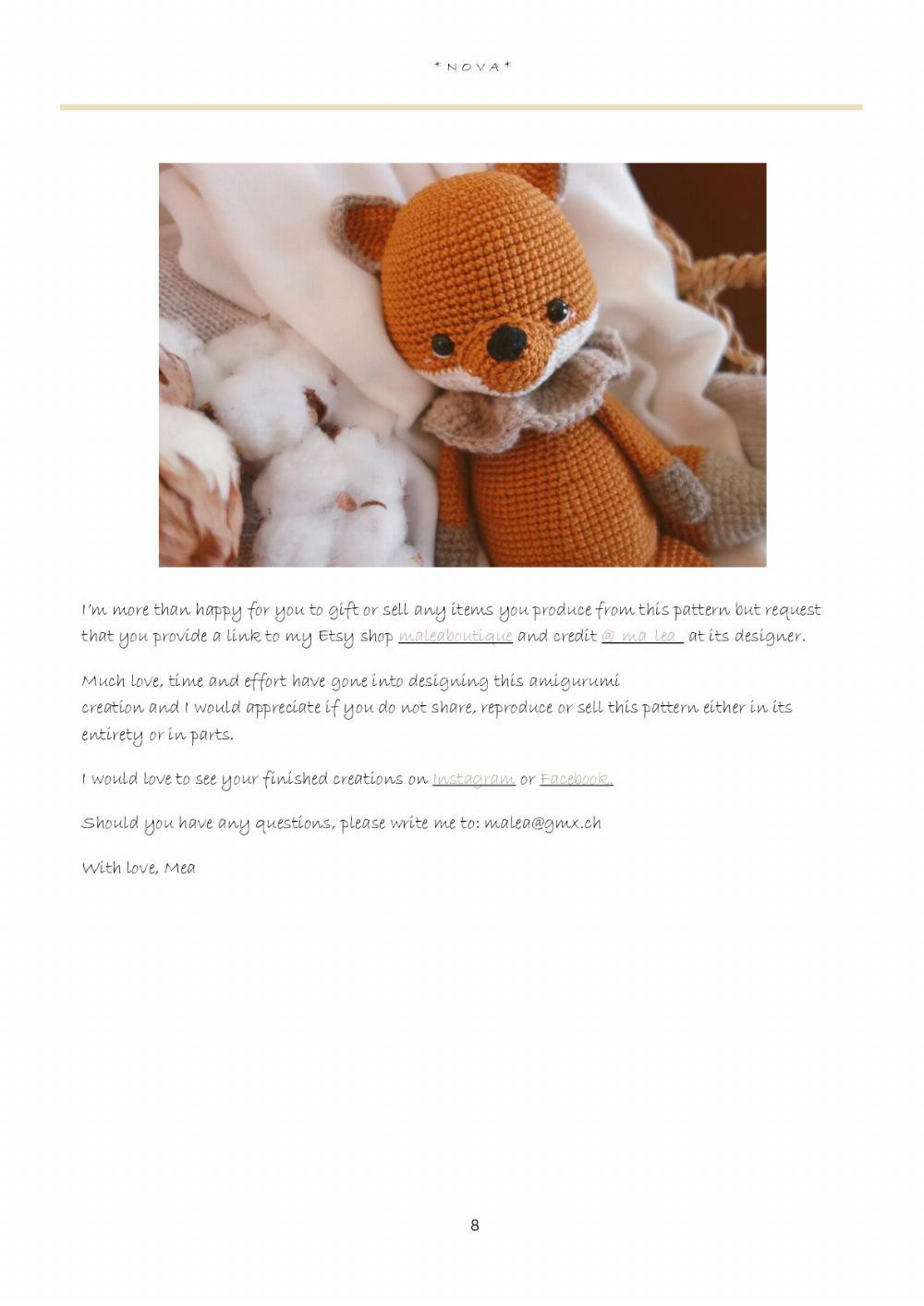 Amigurumi pattern Fox *Nova* (Music box size)