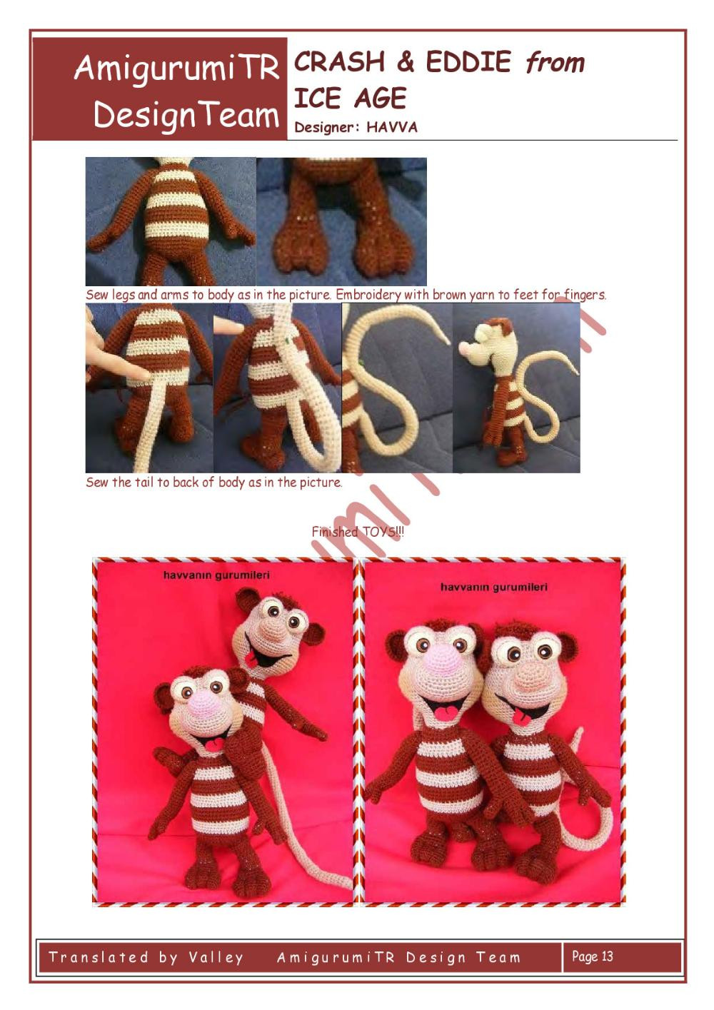 AmigurumiTR CRASH & EDDIE from ICE AGE crochet pattern