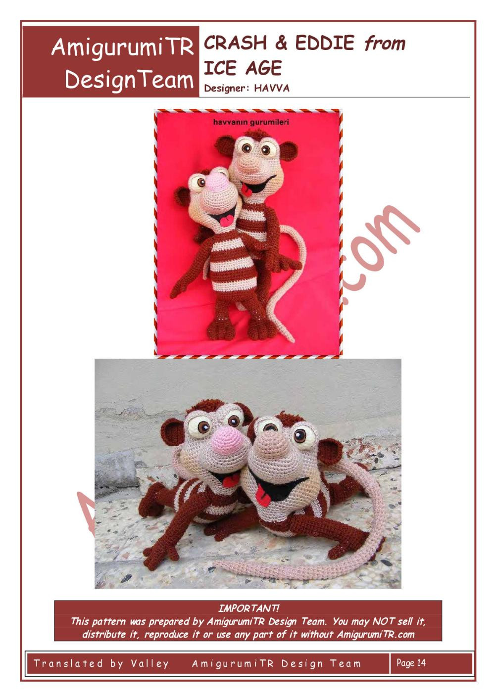 AmigurumiTR CRASH & EDDIE from ICE AGE crochet pattern