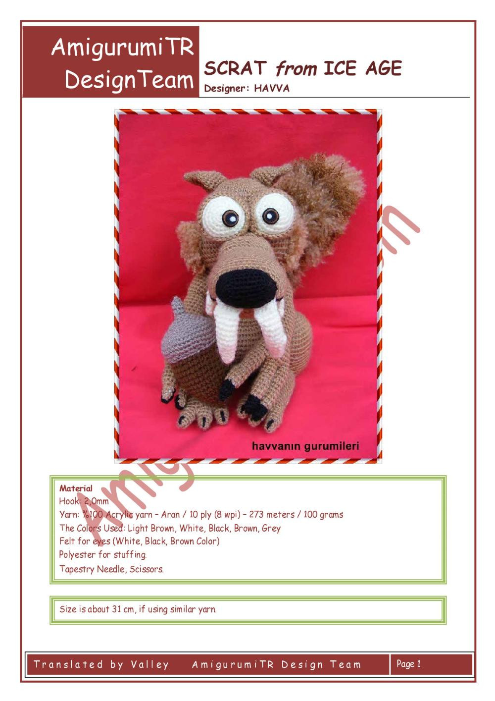 AmigurumiTR CRASH & EDDIE from ICE AGE crochet pattern