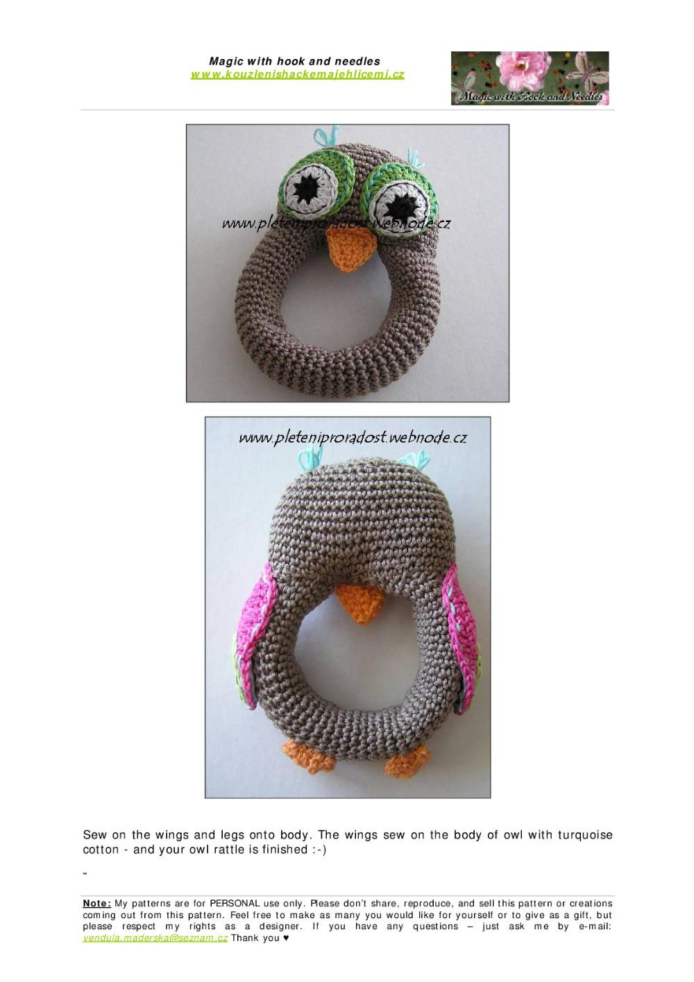 Baby rattle - Owl crochet pattern