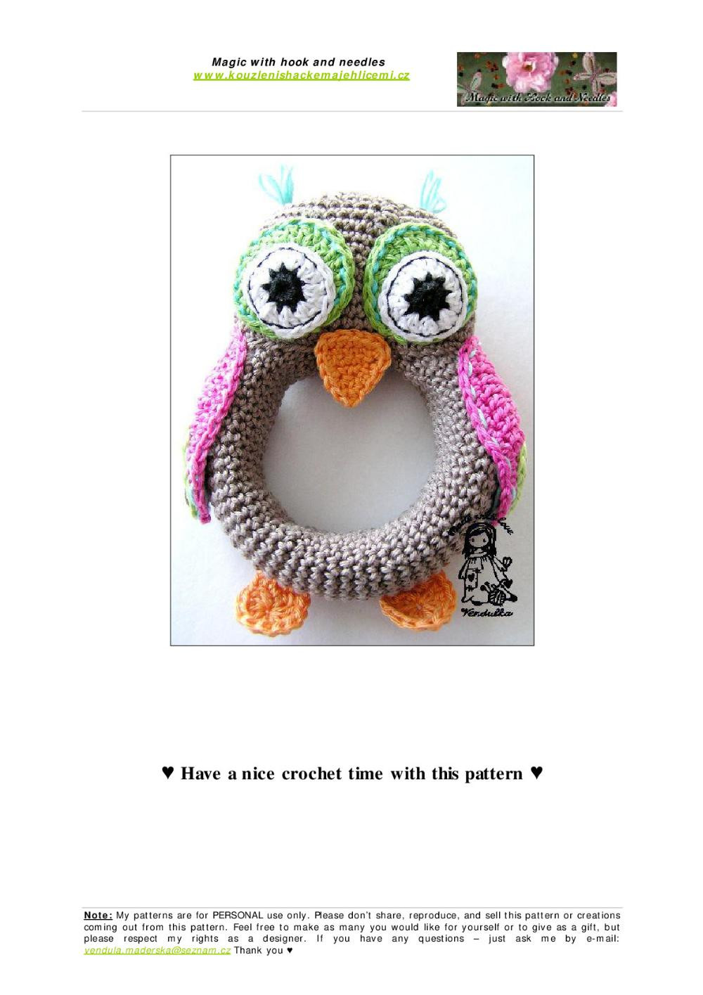 Baby rattle - Owl crochet pattern