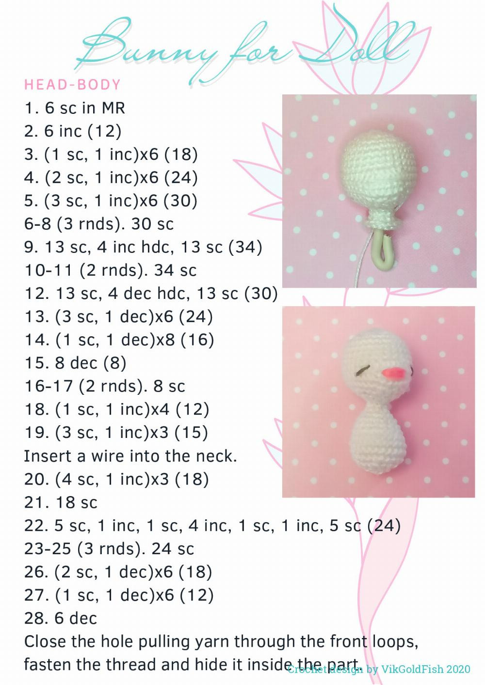 Bunny for Doll Amigurumi crochet pattern