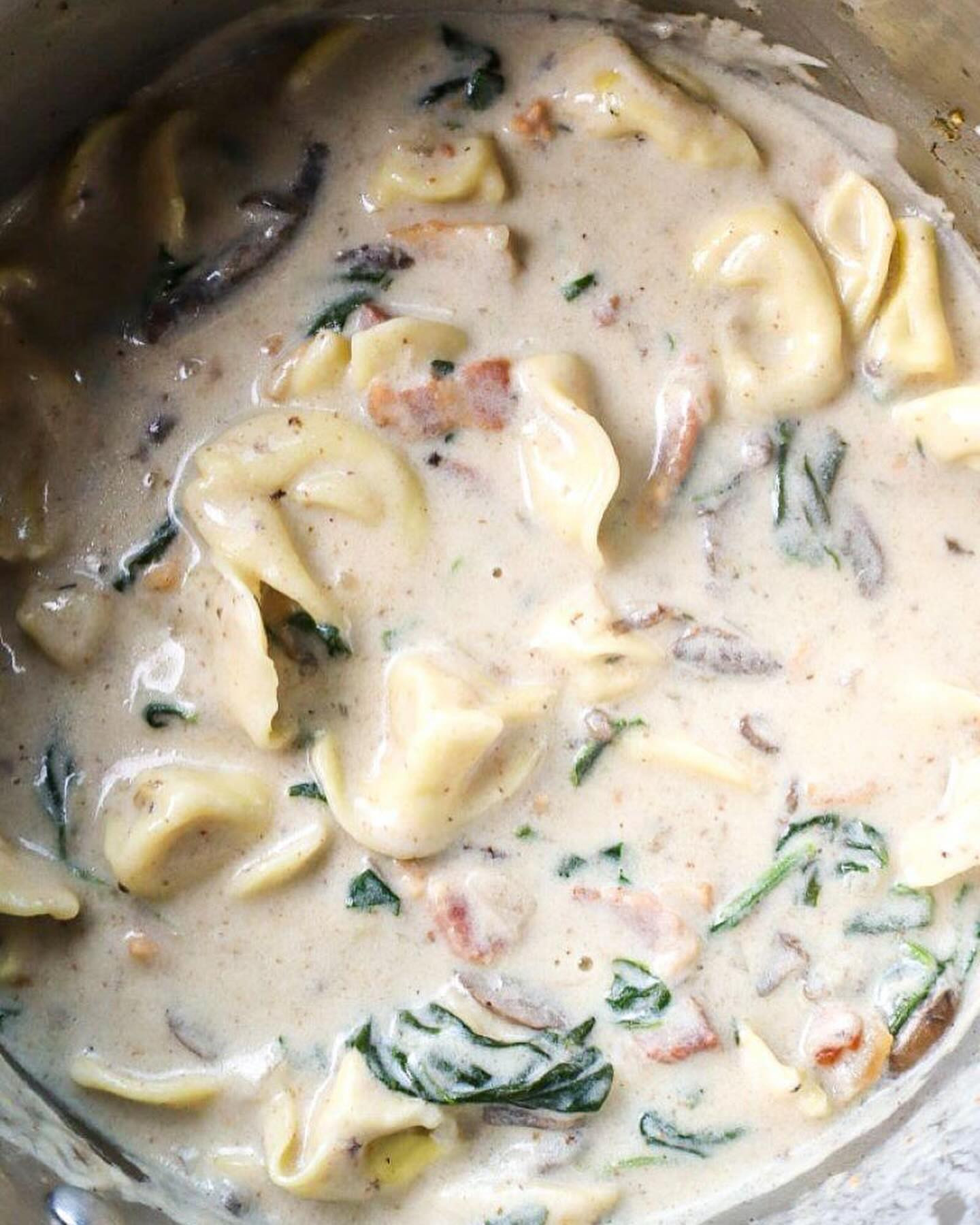 Creamy Bacon, Mushroom, & Parmesan Tortellini Soup