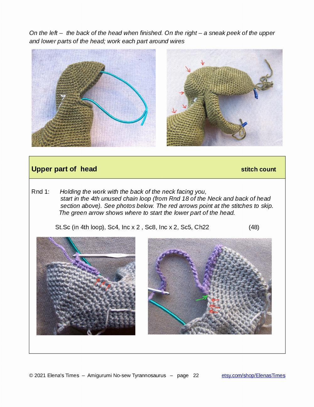 Crochet Amigurumi Pattern – No-sew Tyrannosaurus