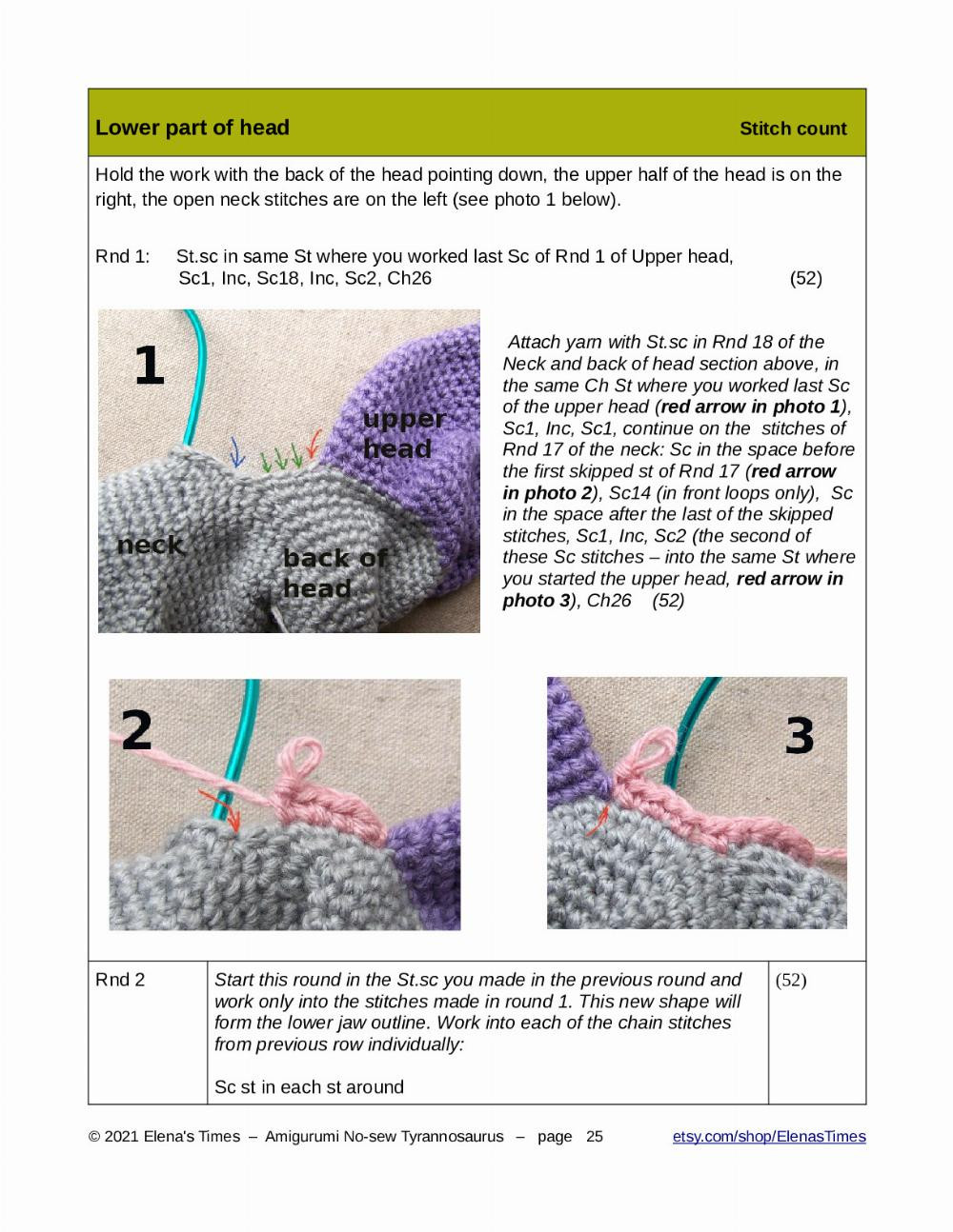 Crochet Amigurumi Pattern – No-sew Tyrannosaurus