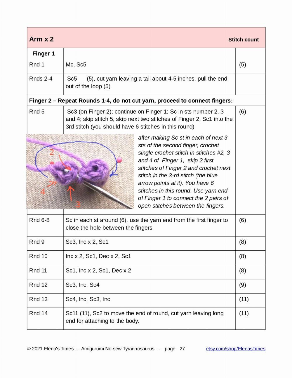 Crochet Amigurumi Pattern – No-sew Tyrannosaurus