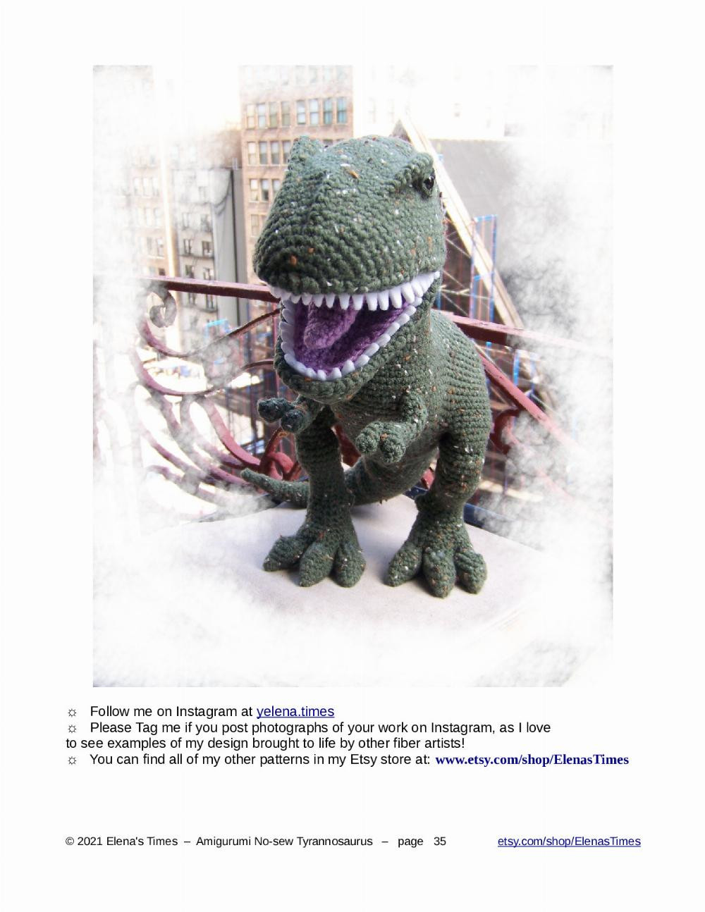 Crochet Amigurumi Pattern – No-sew Tyrannosaurus