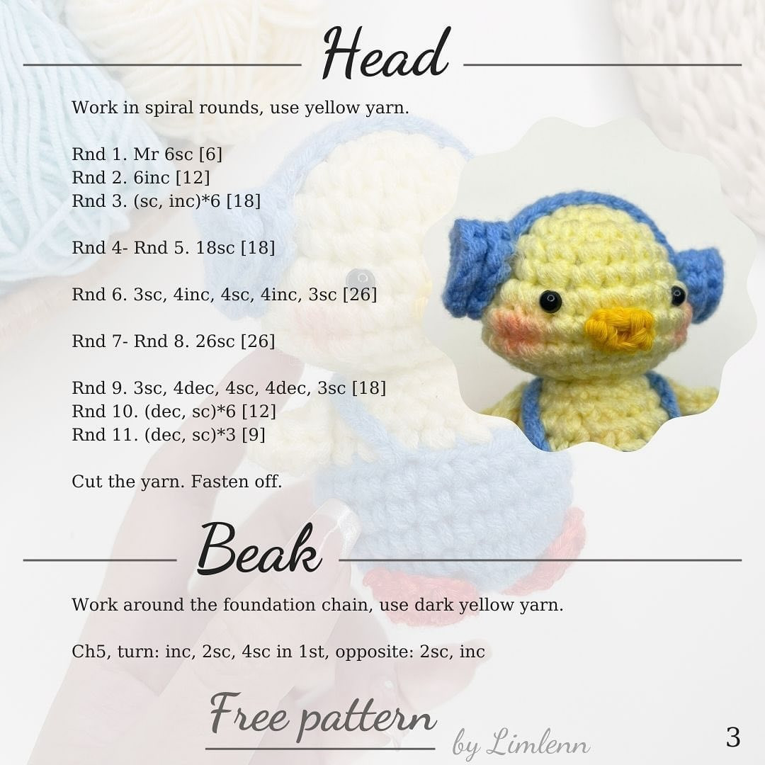 crochet chicken with headphones pattern