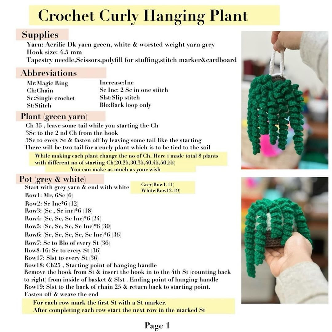 crochet curly hanging plant