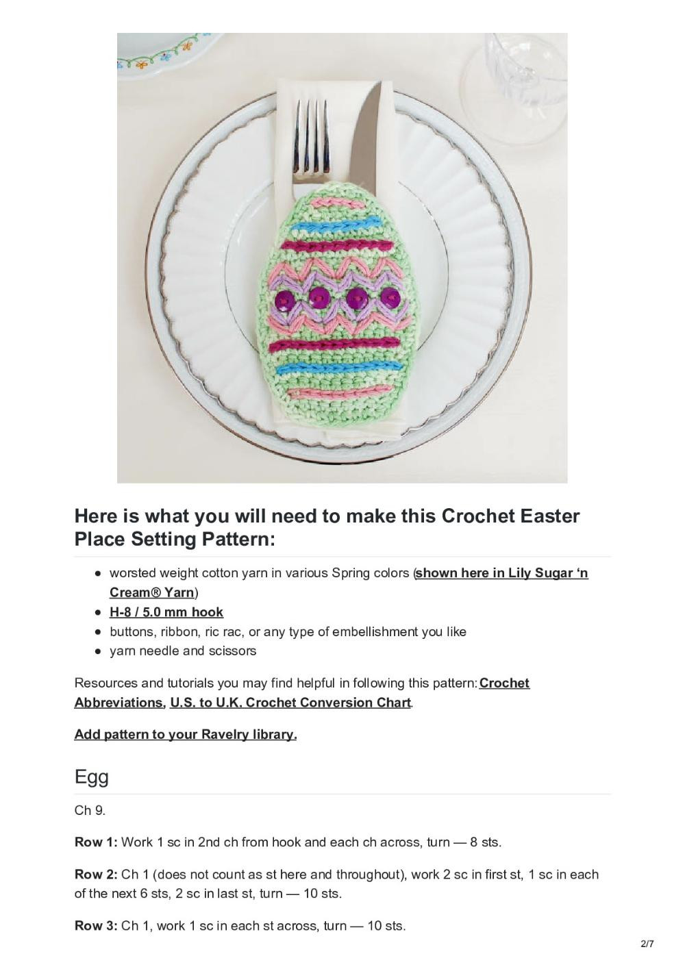 Crochet Easter Place Setting Pattern