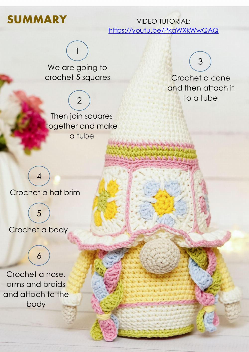 CROCHET GNOME- GRANNY SQUARE CONE GNOME