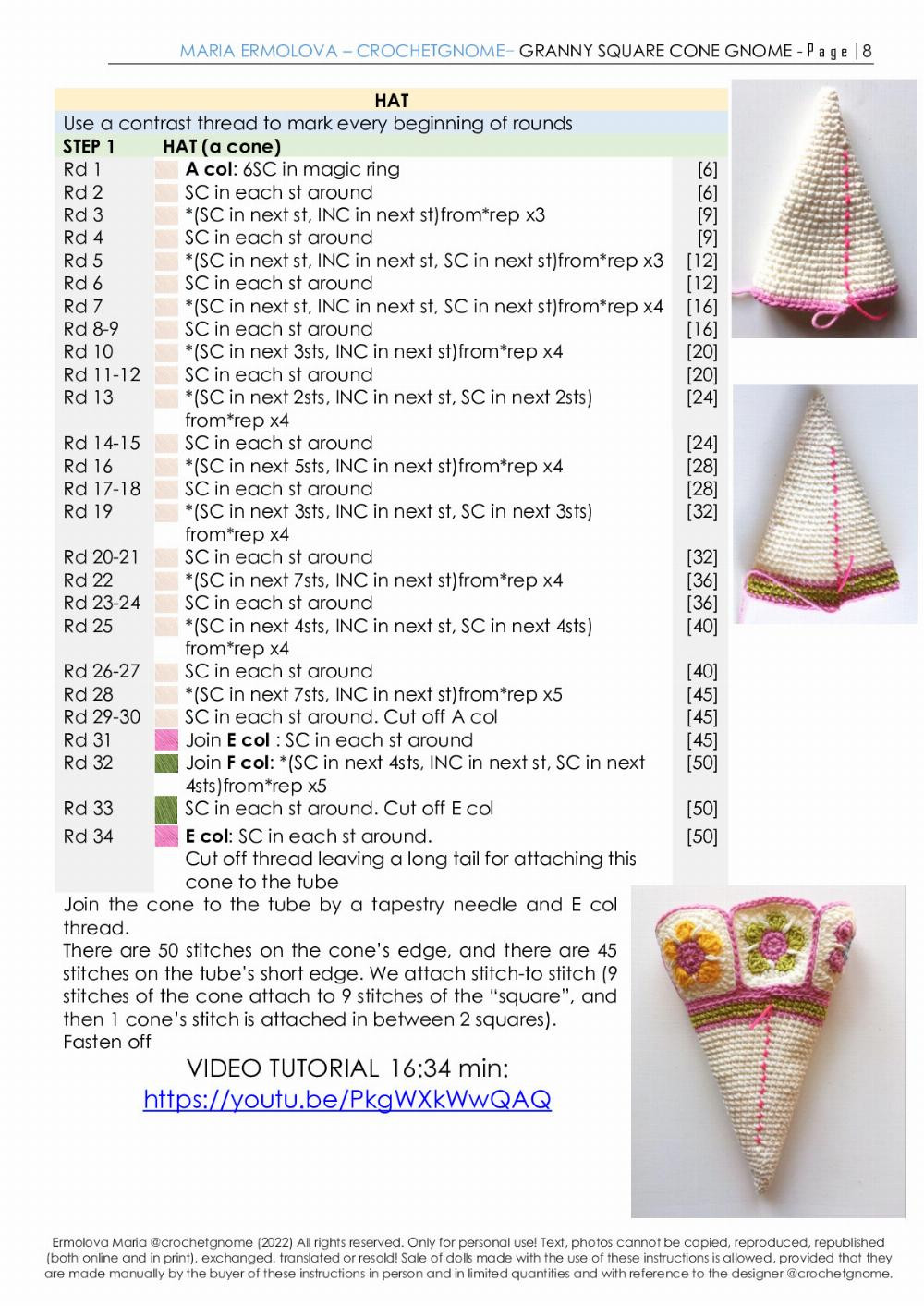 CROCHET GNOME- GRANNY SQUARE CONE GNOME