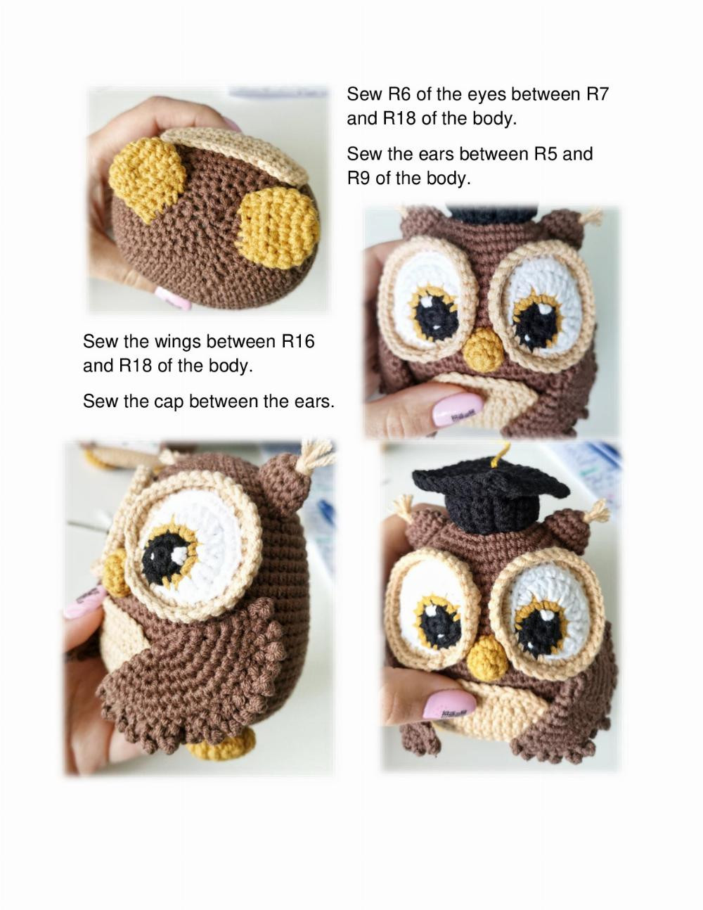 crochet owl graduation cap pattern