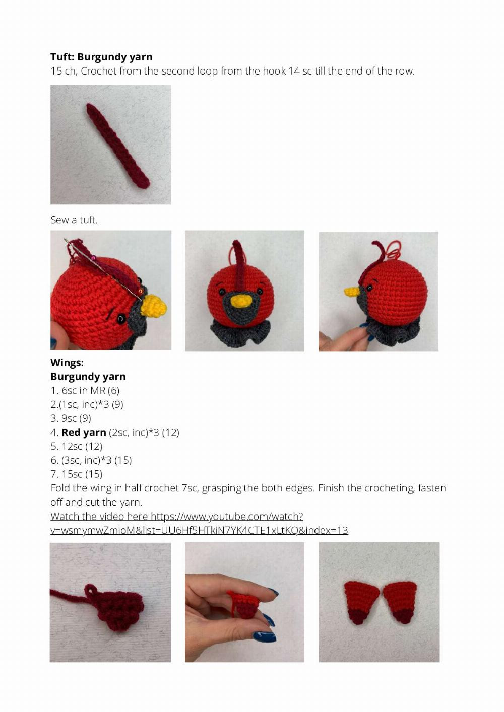 Crochet pattern "Cardinal bird ornament"