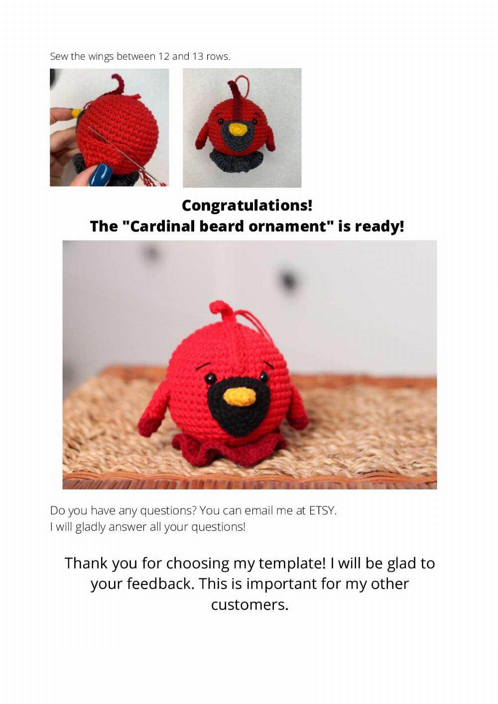 Crochet pattern "Cardinal bird ornament"