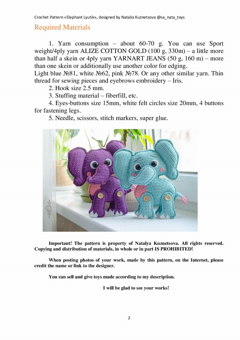 Crochet Pattern «Elephant Lyutik»,