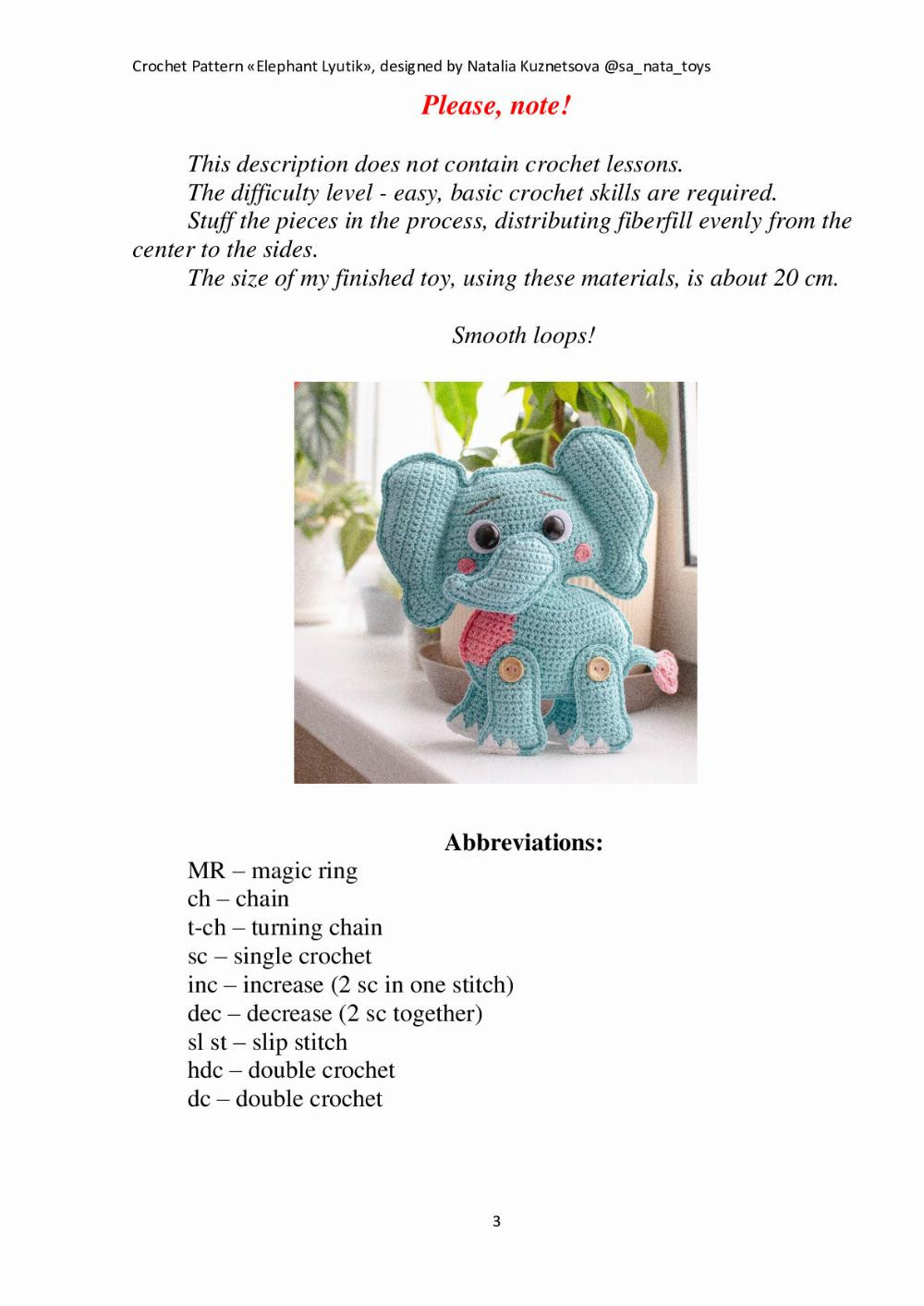 Crochet Pattern «Elephant Lyutik»,