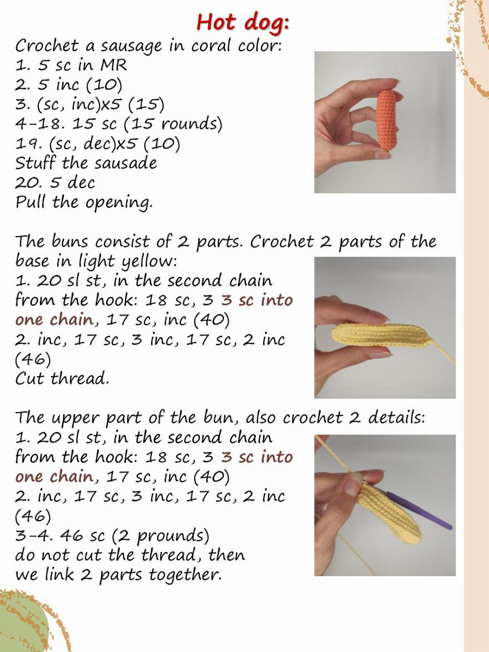 crochet pattern hotdog