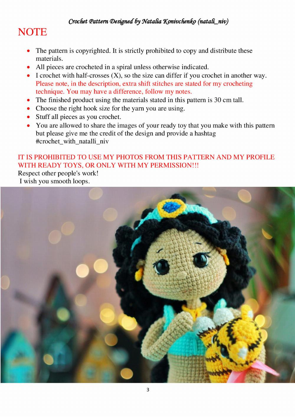 CROCHET PATTERN PRINCESS JASMINE AND HER BEST FRIEND RAJA