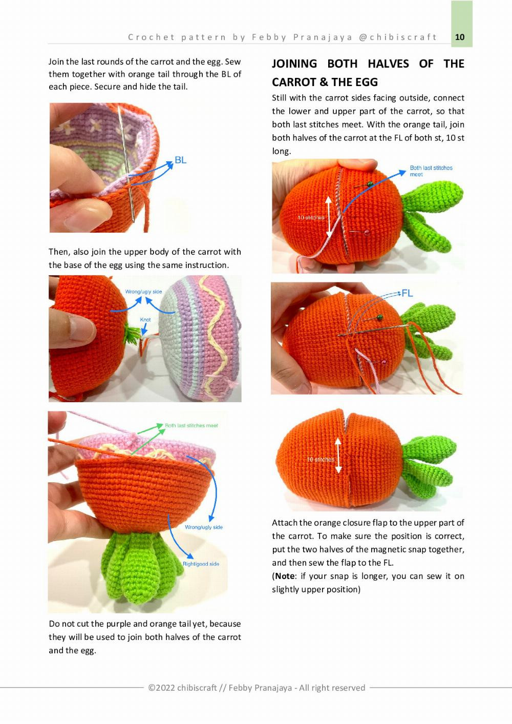 Crochet pattern | US crochet terms ENGLISH REVERSIBLE CARROT & EASTER EGG Amigurumi