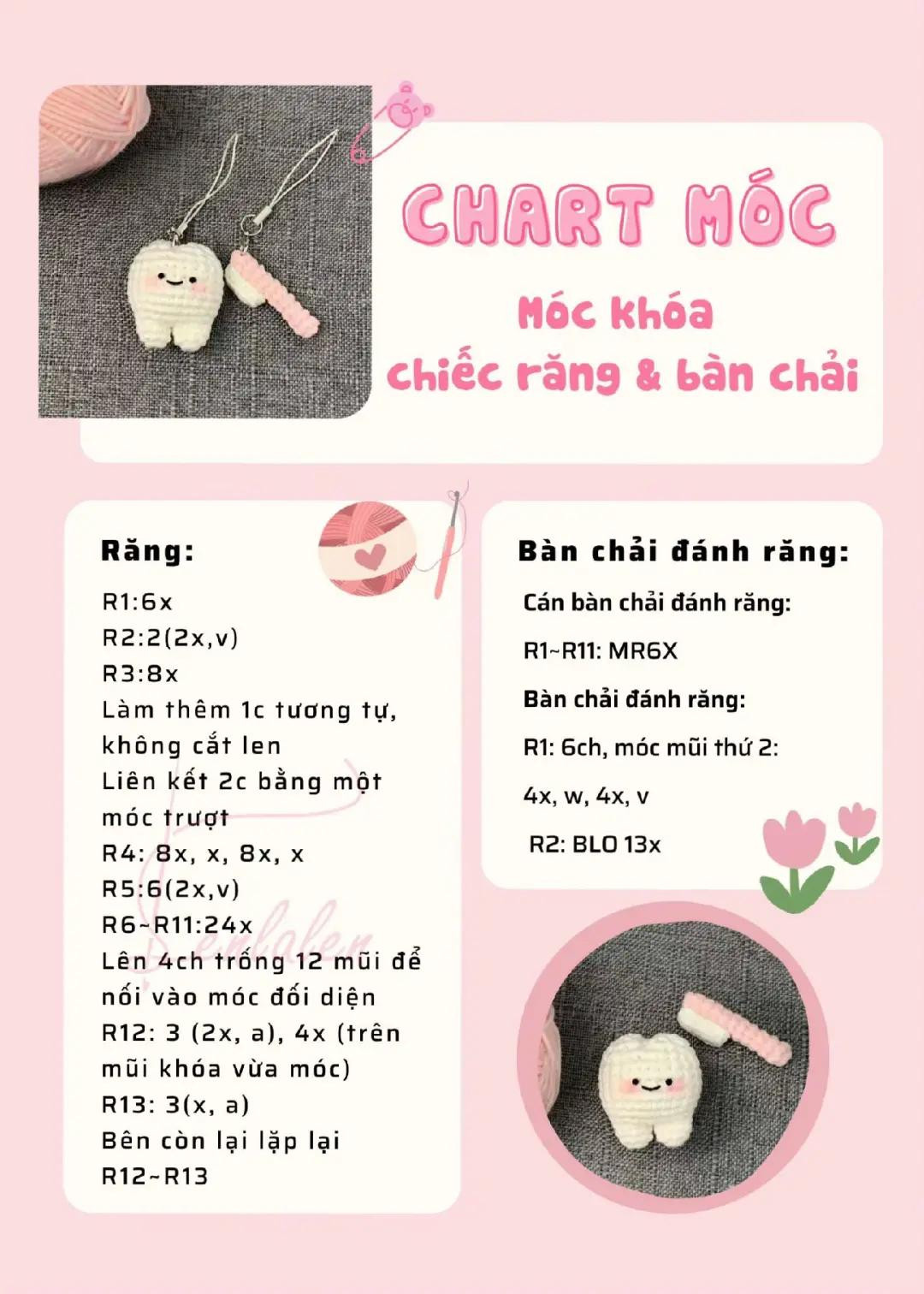 cu shin, chart móc chiếc răng và bàn chải, túi mini, balo mini, xương rồng mini,