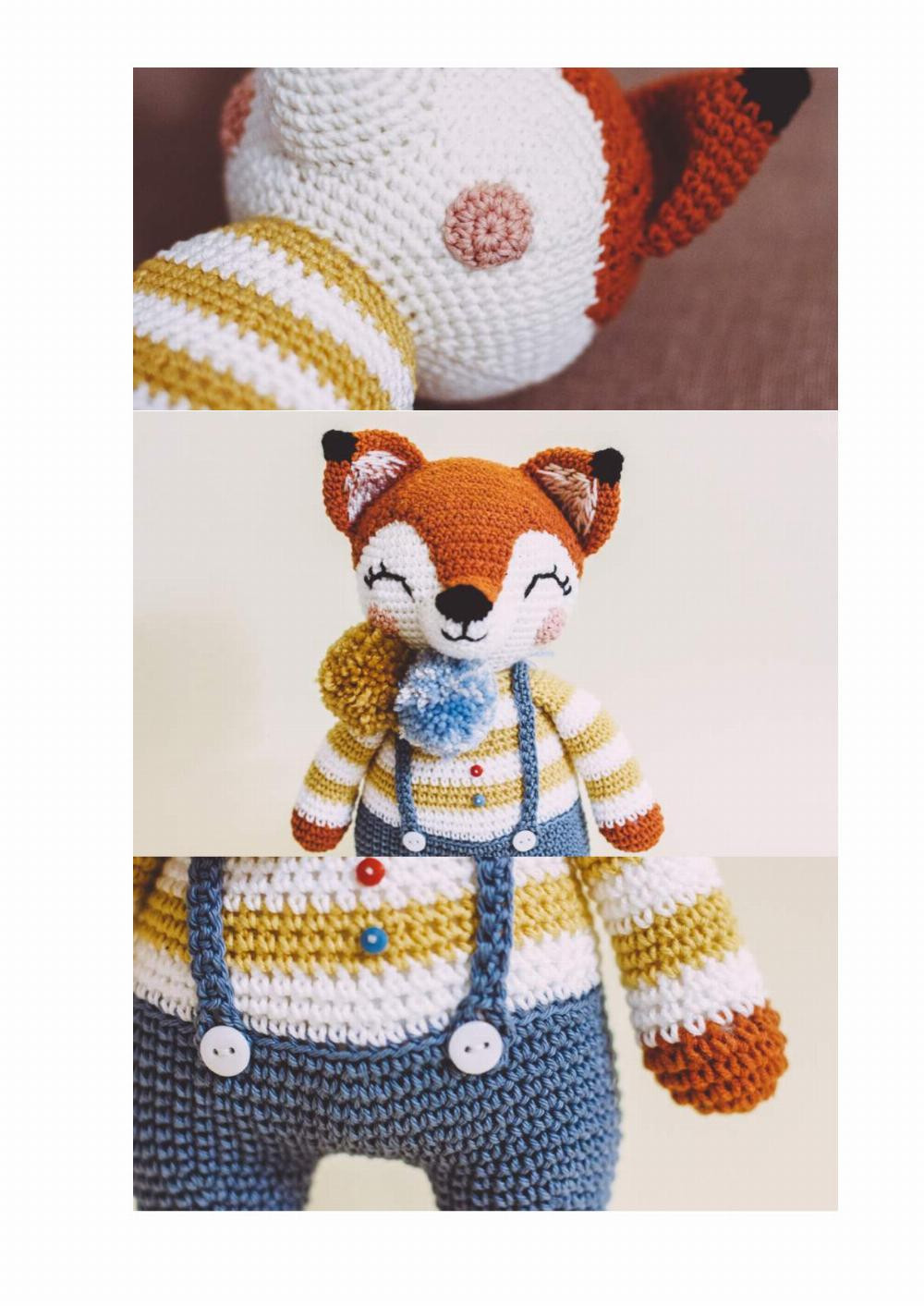 Felix the Fox with overalls crochet pattern