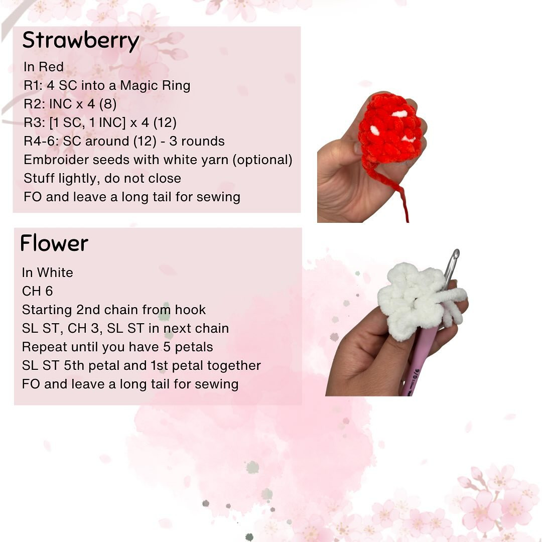 free pattern low-sew strawberry mochi narwhal