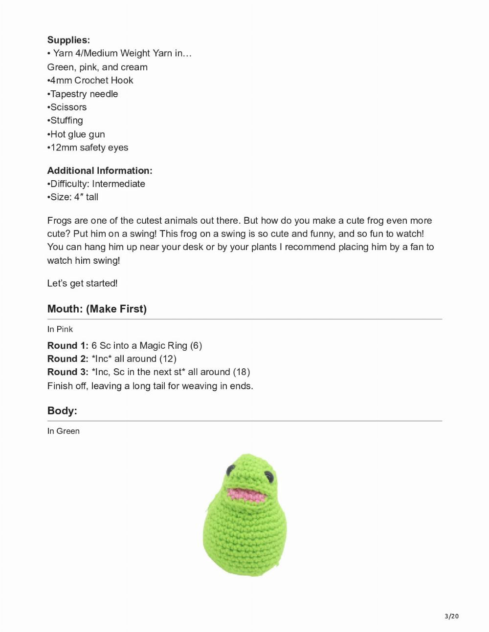 Frog on a Swing Amigurumi – Free Crochet Pattern