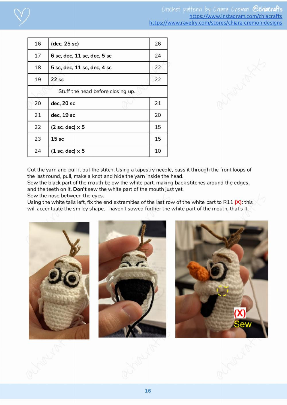 funny olaf Crochet pattern