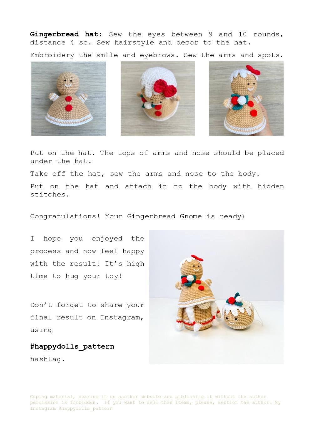 Gingerbread gnome with cream crochet pattern