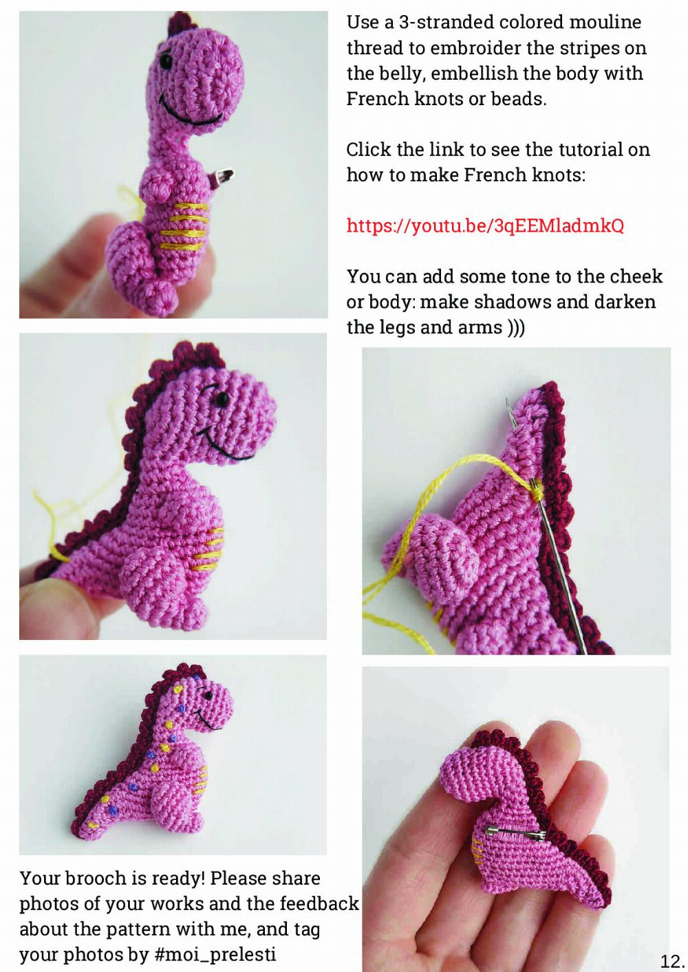 kapitoshka the dino brooch crochet pattern