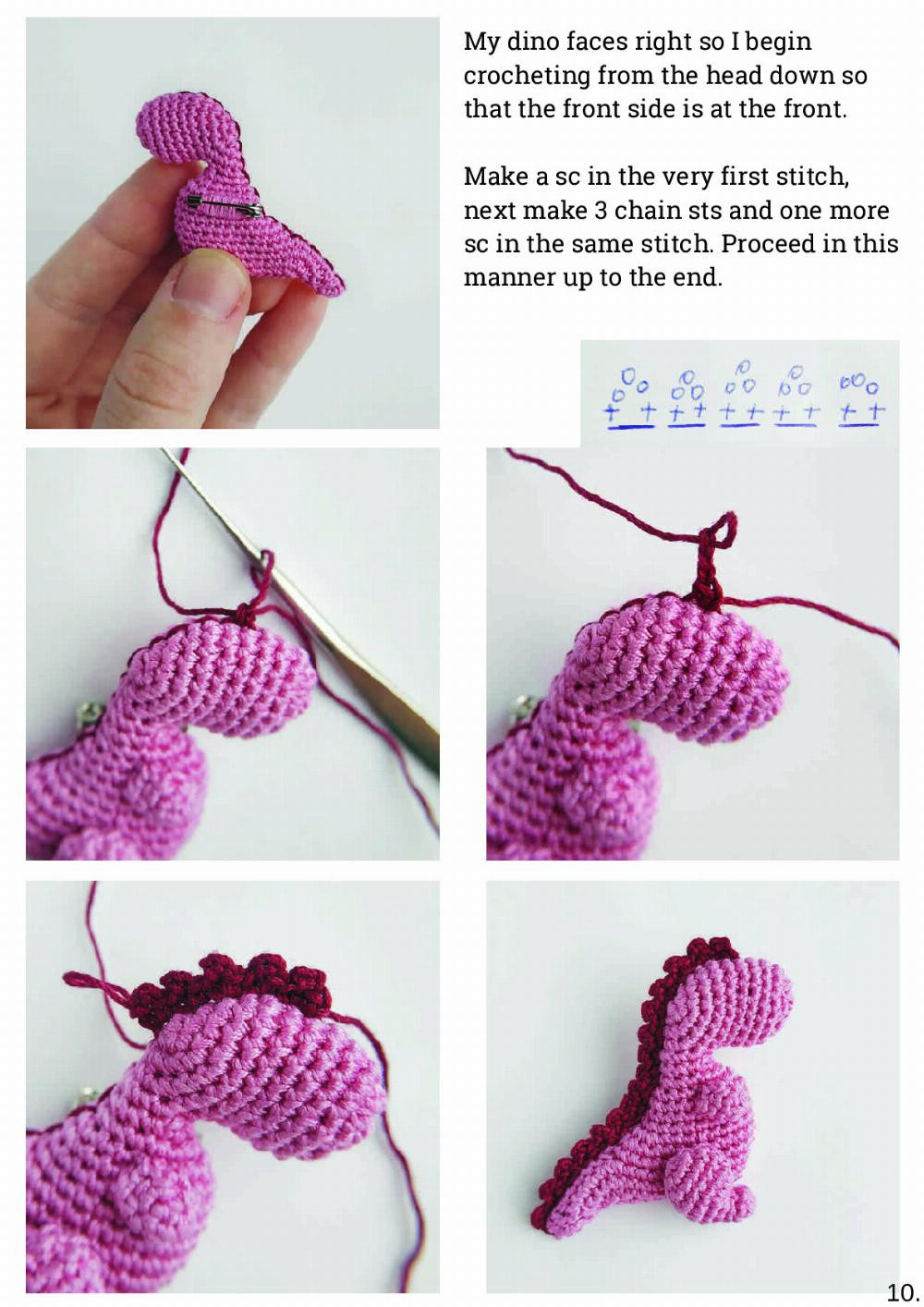 kapitoshka the dino brooch crochet pattern