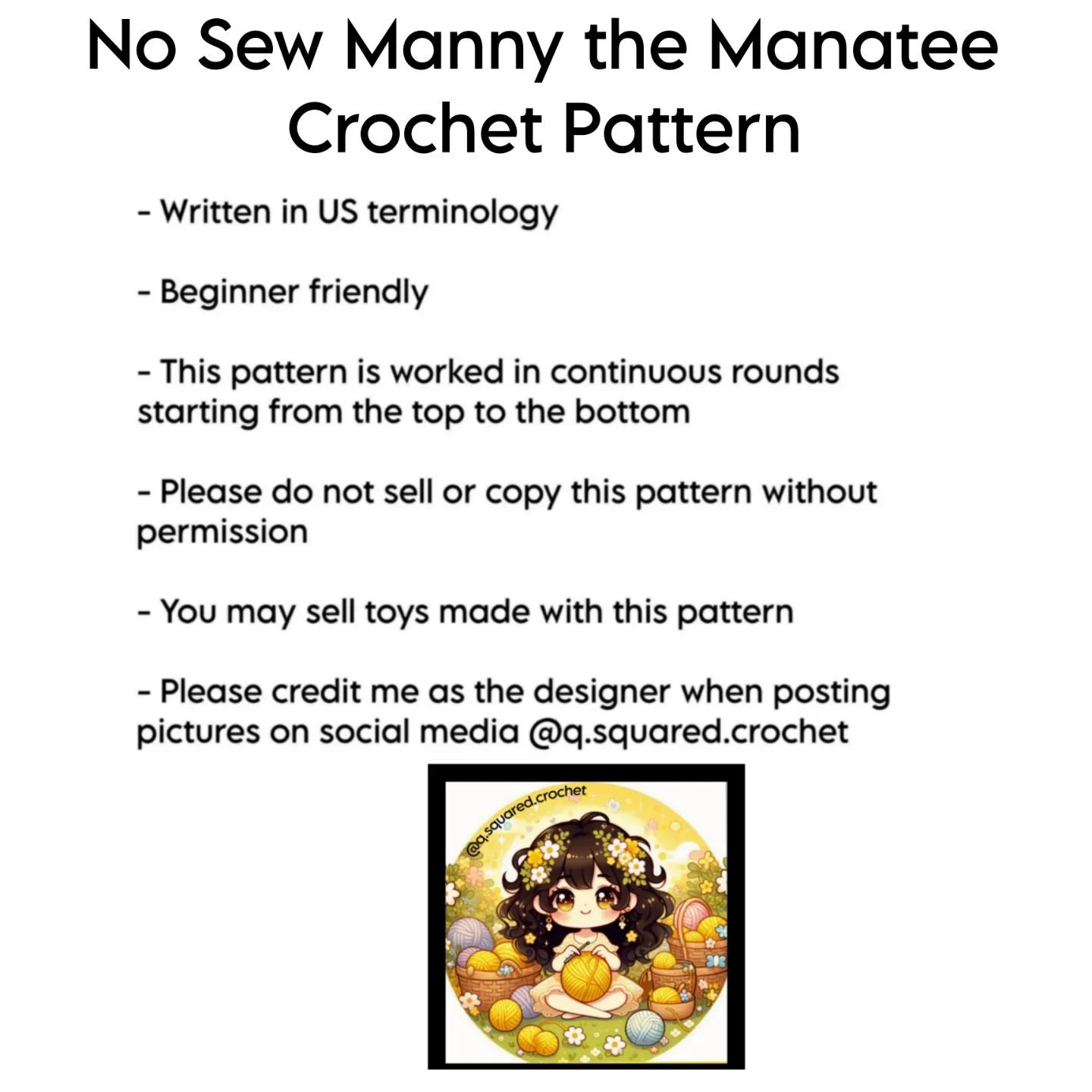 no sew manny the manate crochet pattern