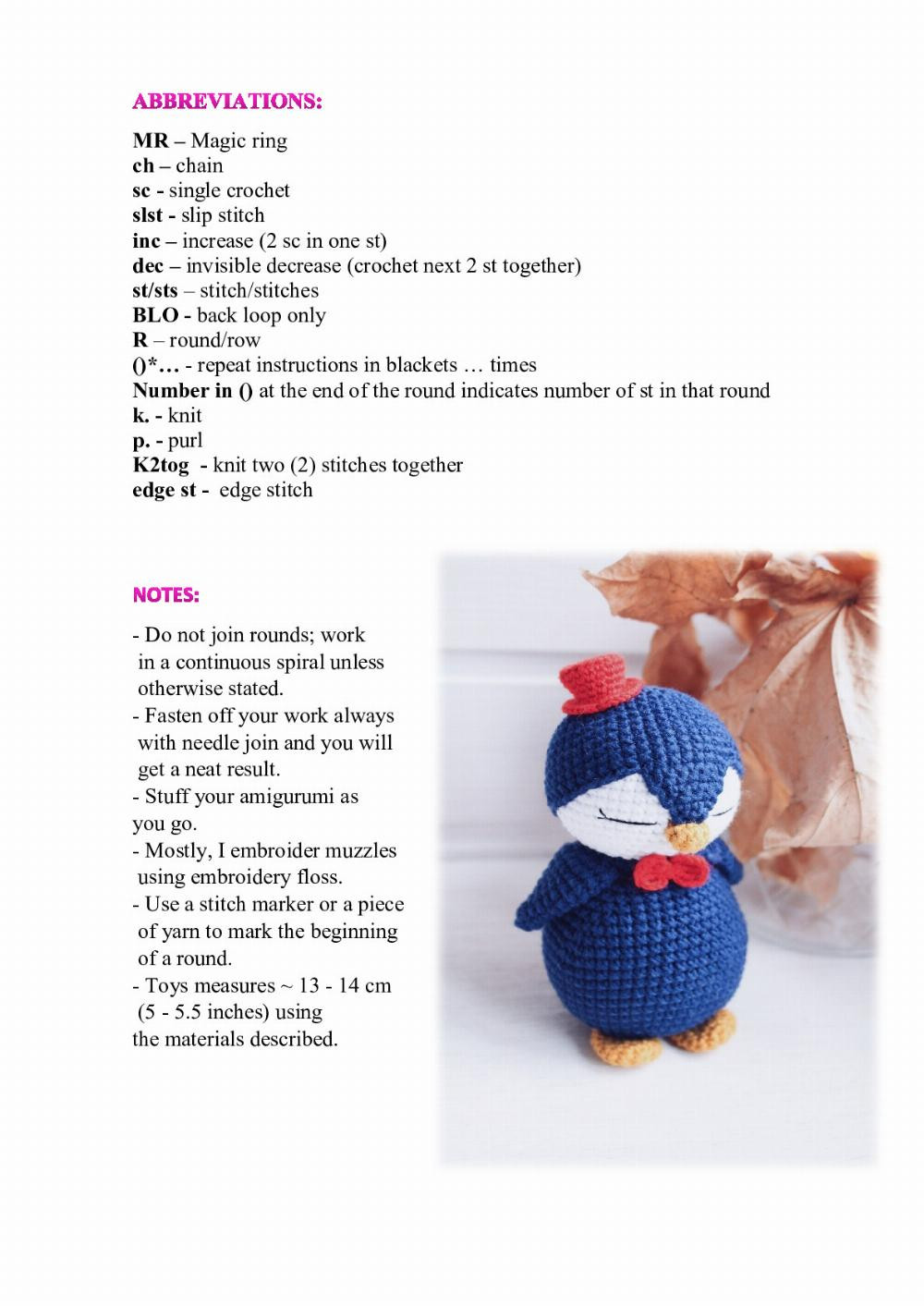 October 2018 Crochet Penguins Pattern