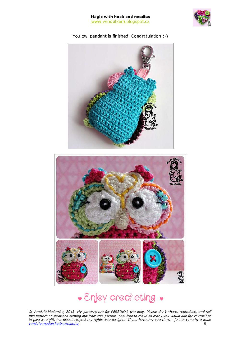 owl pendant crochet pattern