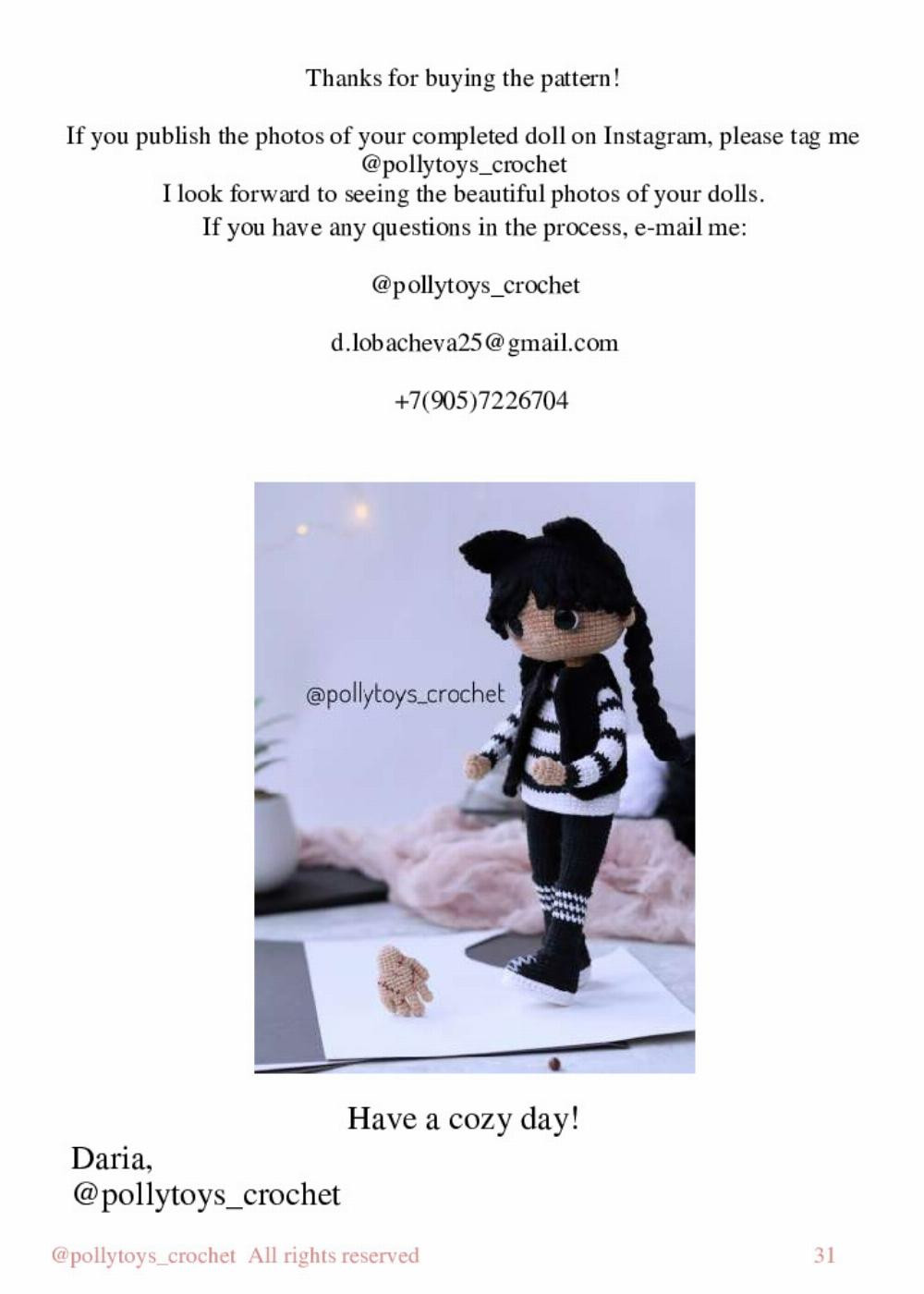 PATTERN CROCHET DOLL WEDNESDAY ADDAMS