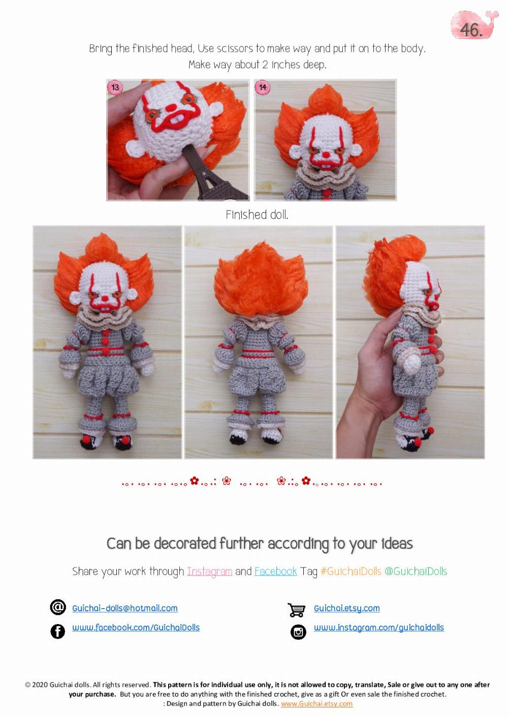 Penny wise clown doll pattern