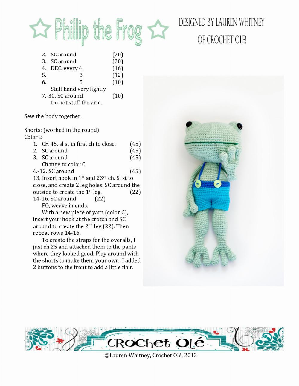 phillip the frog crochet pattern